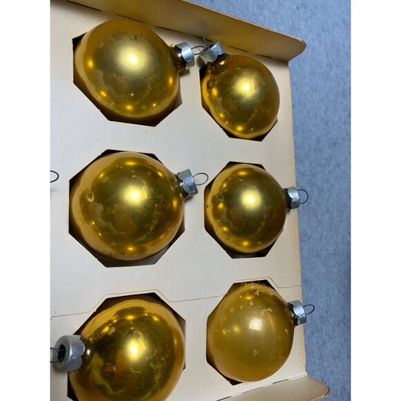 Vintage Woolworths Gold Glass Christmas Tree Ornaments Original Box Set of 10 19 - Picture 5 of 9